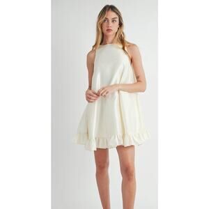 Mable Aubriella Taffeta Button Mini Dress Size Medium Pearl Back Ruffle Hem